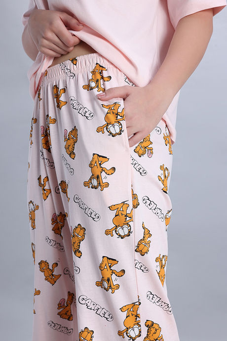 Zivame Garfield Knit Cotton Pyjama Set - Pink Dogwood — image 7